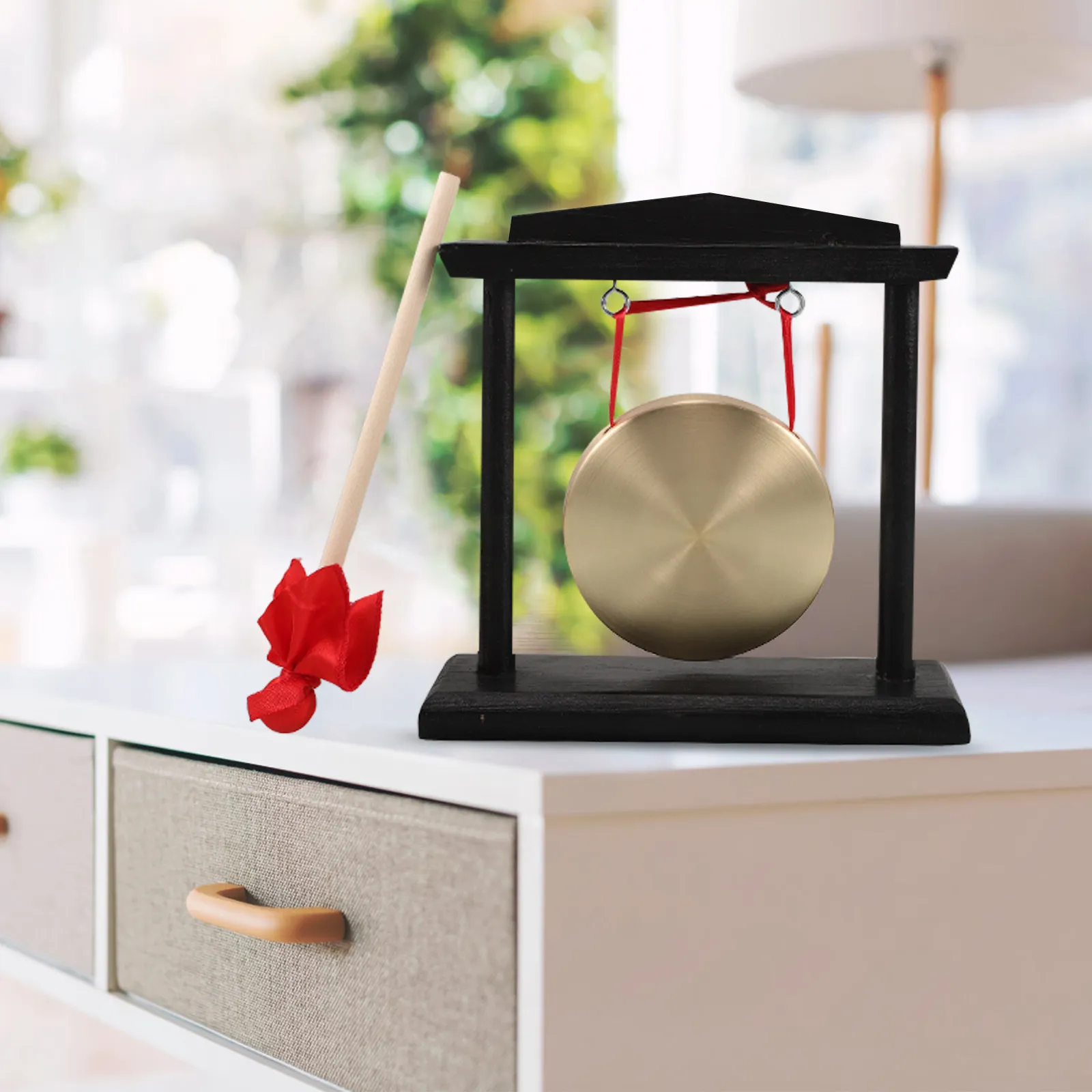 

Chinese Copper Gong 10Cm Diameter Traditional Musical Instrument Wooden Stand Mallet Perfect for Housewarming Blessing