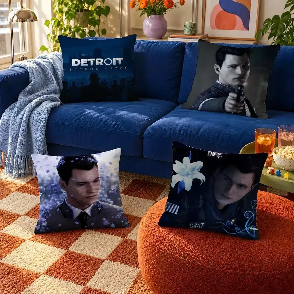 Game Detroit: Become Human DBH Connor Cushion Cover Throw Pillow Soft Short Plush Cozy Colorfast For Sofa Bedroom Home Decor