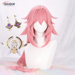 High Quality Game Impact Yae Miko Cosplay Wig 85cm Long Straight Pink Heat Resistant Synthetic Hair Wigs + Wig Cap