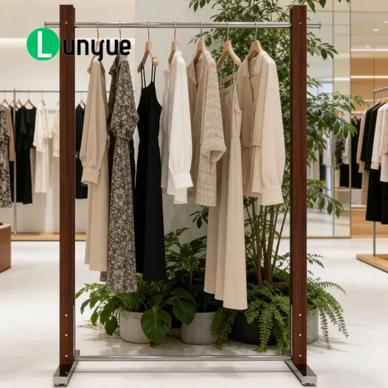 Korean Style Floor to Ceiling Clothing Display Rack Chinese Antique Garment Hanger Stand for Women's Boutique Store Retail