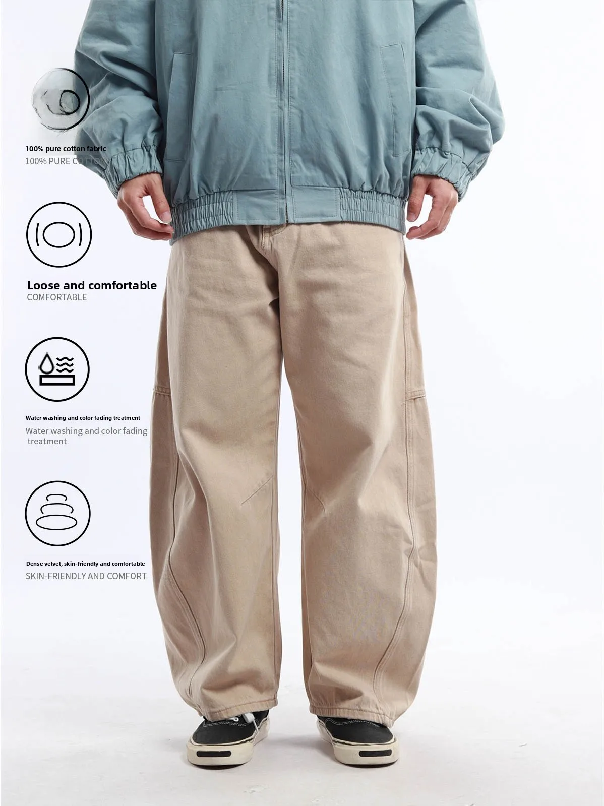 Reknat Loose Khaki Wide Leg Lantern Pants Workwear Trousers Straight Loose Casual Khaki Pants Fashion Urban Cotton plus Size