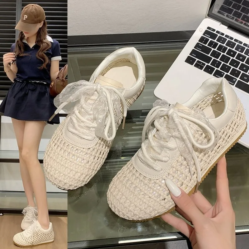 

Fishnet Ballet Flats Woman Chic Brand Design Hollow Out Lace Mary Jane Shoes Ladies Summer Sandals Breathable Mesh Zapatos