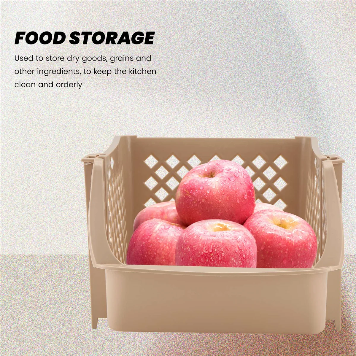 F-3C 積み重ね可能なプラスチックバスケット キッチン収納バスケット 果物と野菜のプラスチック収納バスケット プラスチック収納ラック (ベージュ)