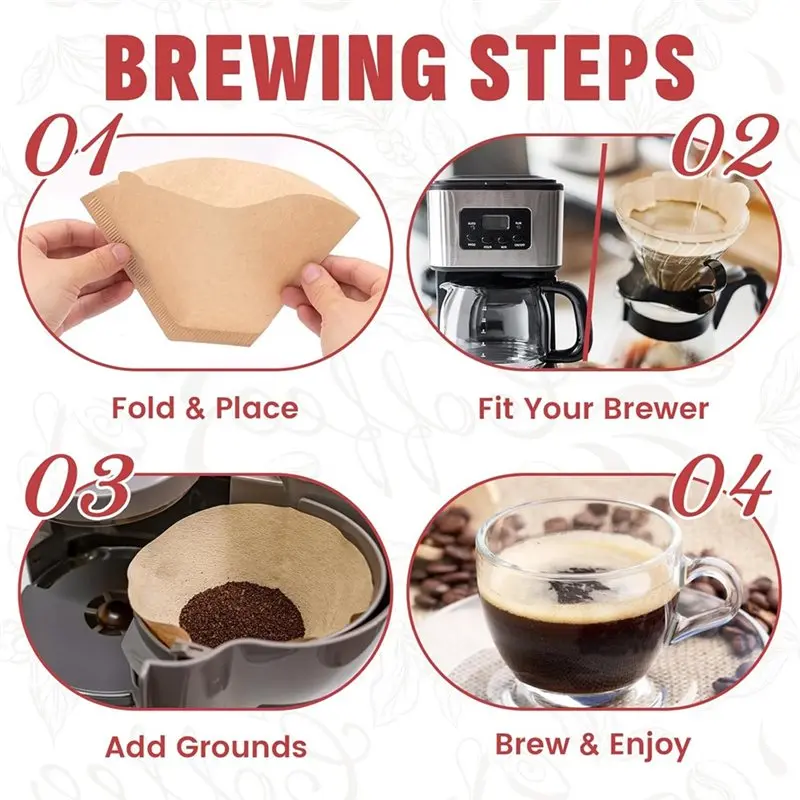 200Pcs Count Cone Coffee Filters Disposable Unbleached Natural Paper Filters Compatible With Coffee Makers