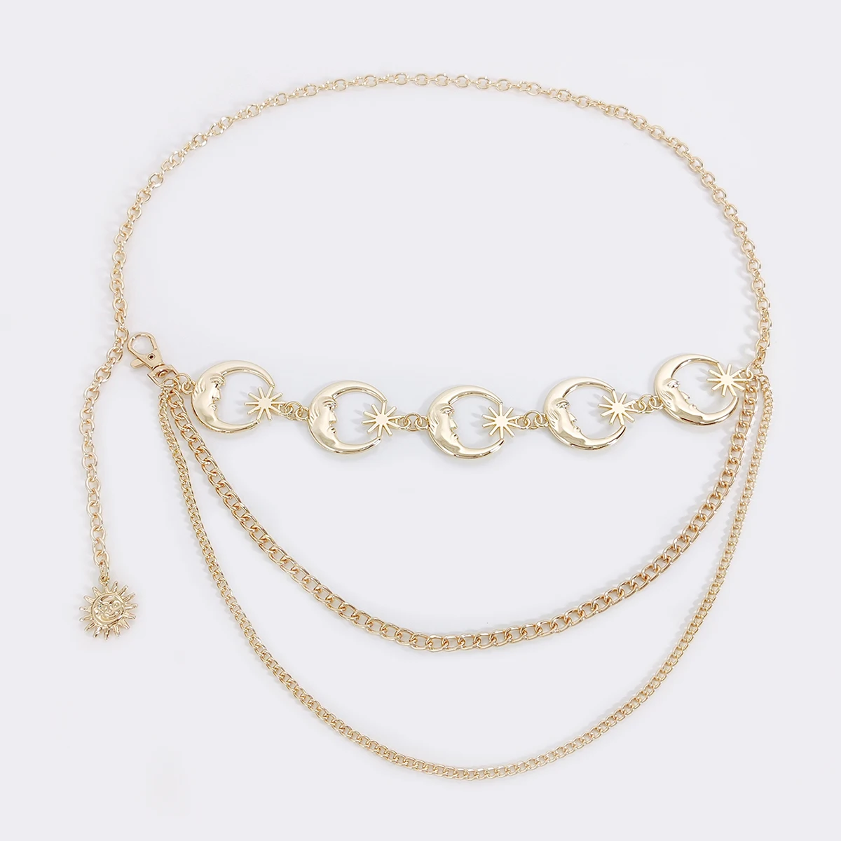 Vintage Goth Mond Goldketten-Gürtel für Damen, Taillengürtel mit Quasten, Metall-Designer-Kleidkorsett, Hochwertiges Hip-Hop-Punk-Accessoire für Frauen – Detail 11