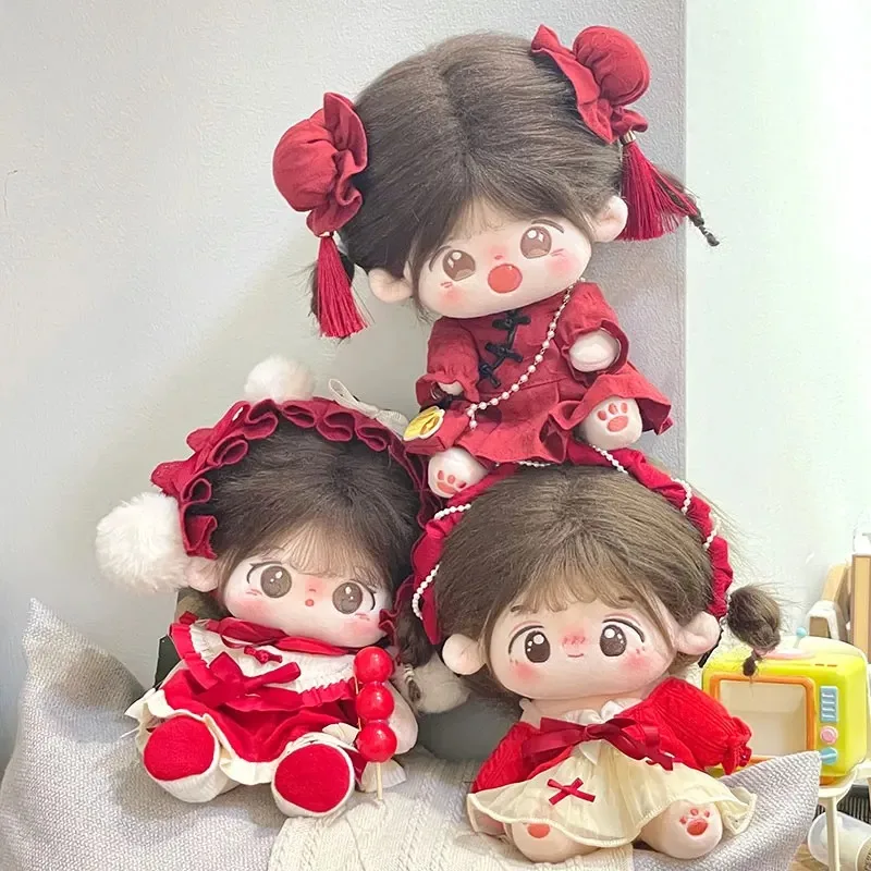 

Anime 20cm Plush Doll Clothes Chinese Cute Style Coat Dress Headband Bag Red Set Back To School Season Girl Gift
