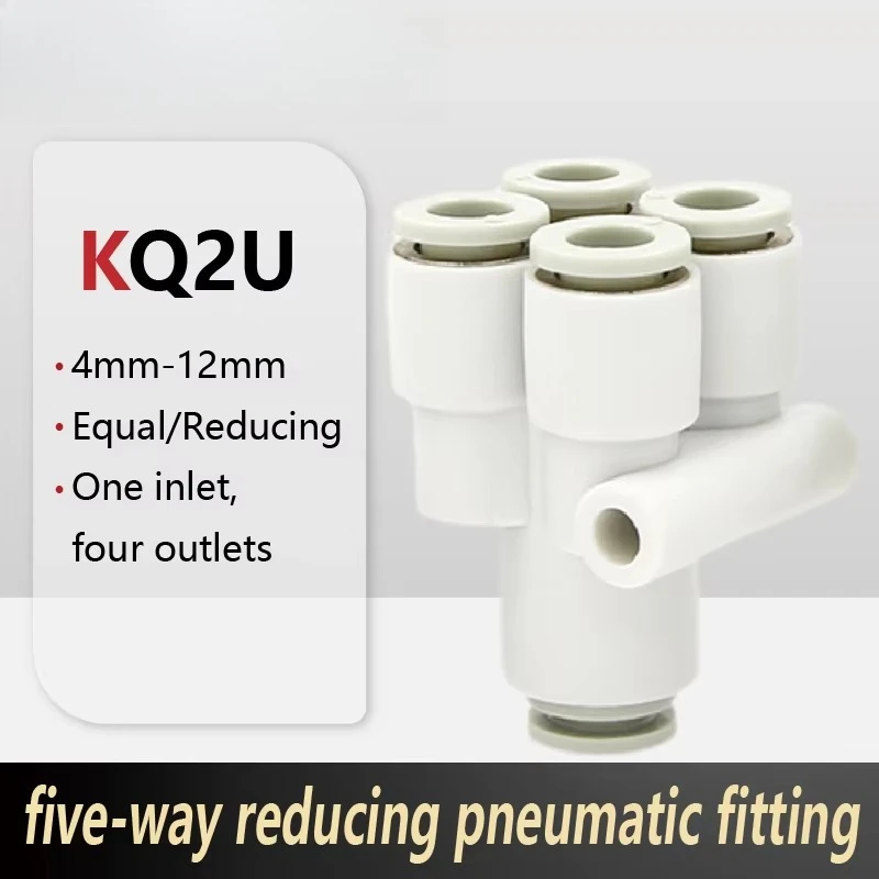 10pcs KQ2UD 04 06 08 10 12 Pneumatic Push‑In Fitting Five‑Way Branch Connector One‑in‑Four‑out Tube Splitter SMC Type