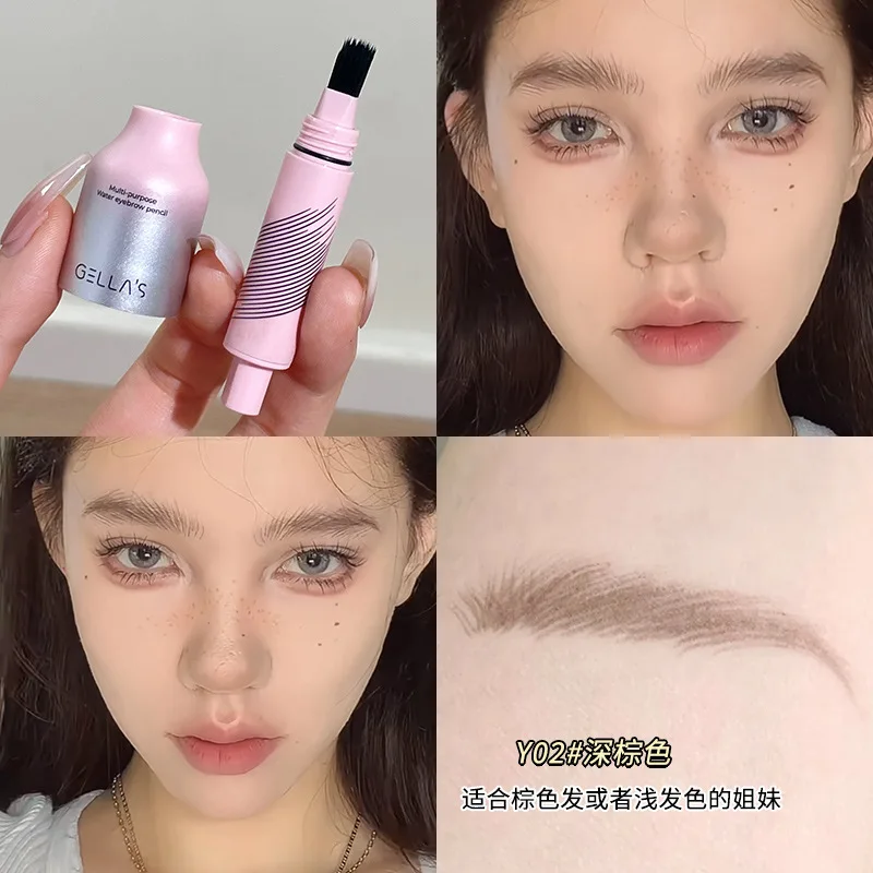 GELLA'S แปรงสแควร์ Wild ดินสอเขียนคิ้วกํามะหยี่ 3D Brow Dye Hairline Contour Anti-smudge มัลติฟังก์ชั่น Eyebrow Tint ปากกา