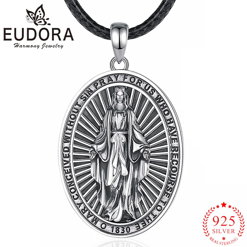 

Eudora, новый кулон из стерлингового серебра 925 пробы, кулон Девы Марии, ожерелье с крестом Святого Сердца Иисуса, христианские ювелирные изделия, подарок для женщин и мужчин