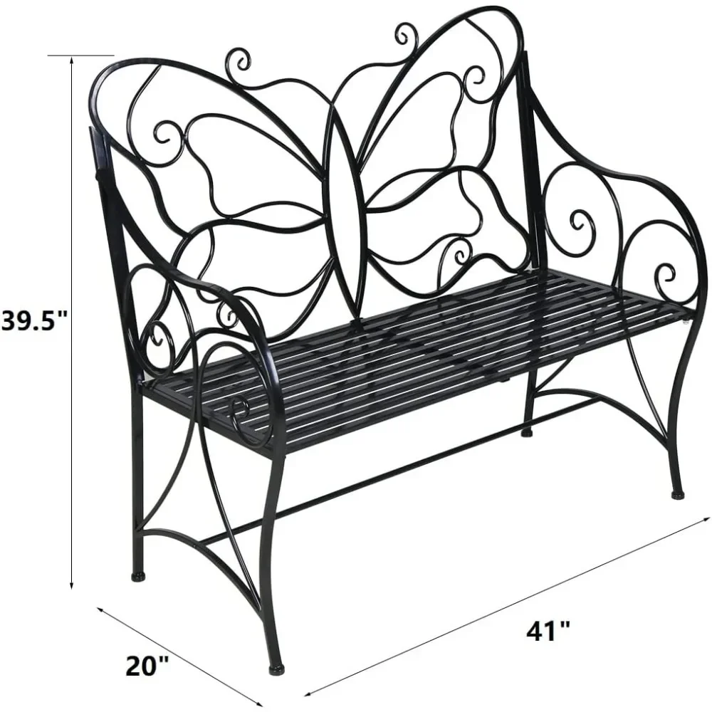 Outdoor Bench Patio Outdoor Garden Bench Butterfly Cast Iron Metal with Armrests for Garden, Park,Yard, Patio, Patio Benches