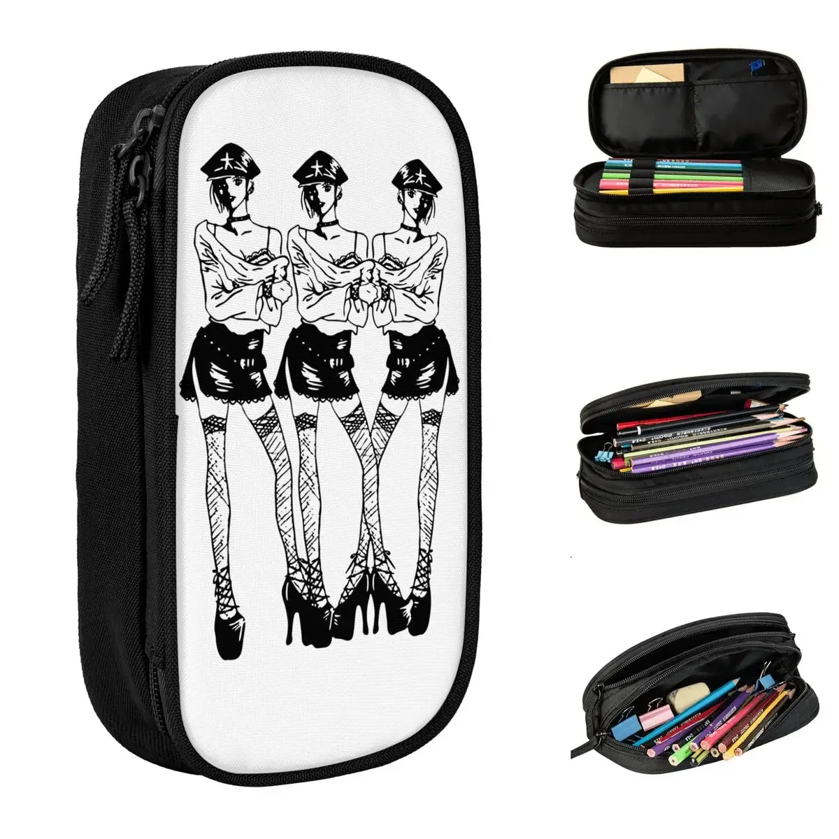 Sexy Nana Rock Black Stones Punk Manga Pencil Case Pen Holder Bag Girl Boy Large Storage Students School Cosmetic Pencil Pouch