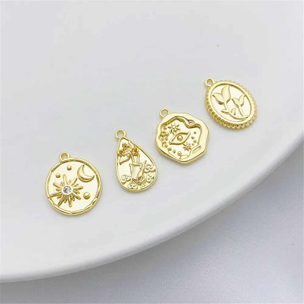 14K ゴールド クイーン アバター フラワー ボタン ラウンド ラベル ペンダント ハンドメイド DIY ネックレス ヘッドピース素材 L450