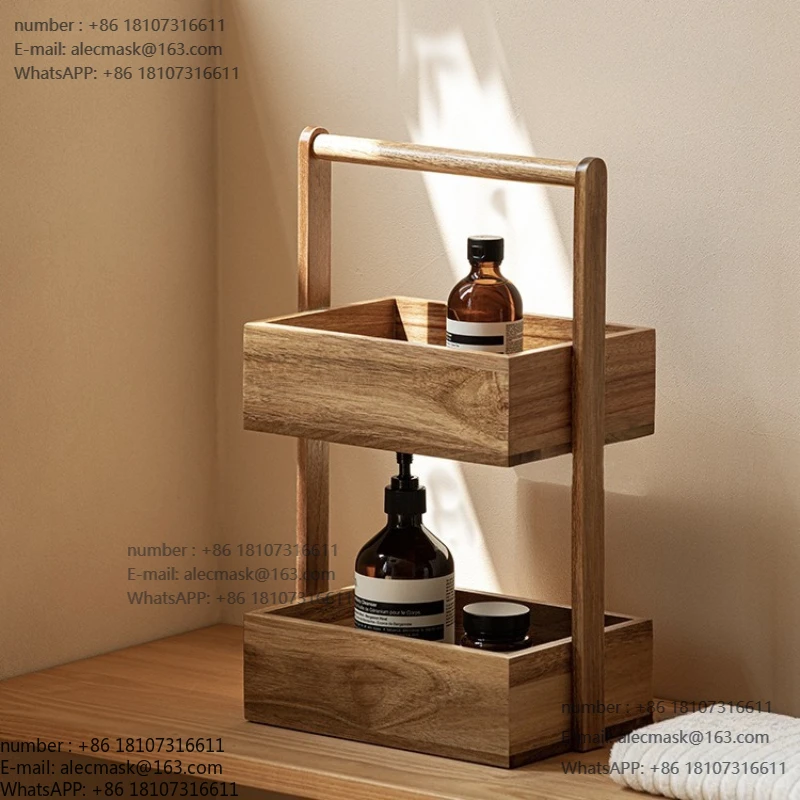 

Double-layer solid wood rack Wooden multi-layer kitchen Bathroom Toilet storage rack Desktop snacks Fruit and vegetable storage