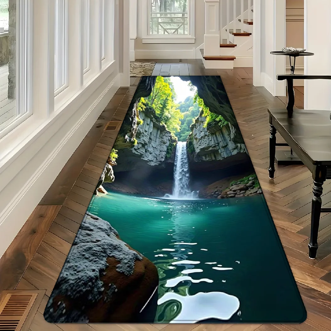 1pc 3D Waterfall Canyon Runner Rug Non Slip Floor Mat for Hallway Entryway Kitchen Bathroom Laundry Room Home Decoration