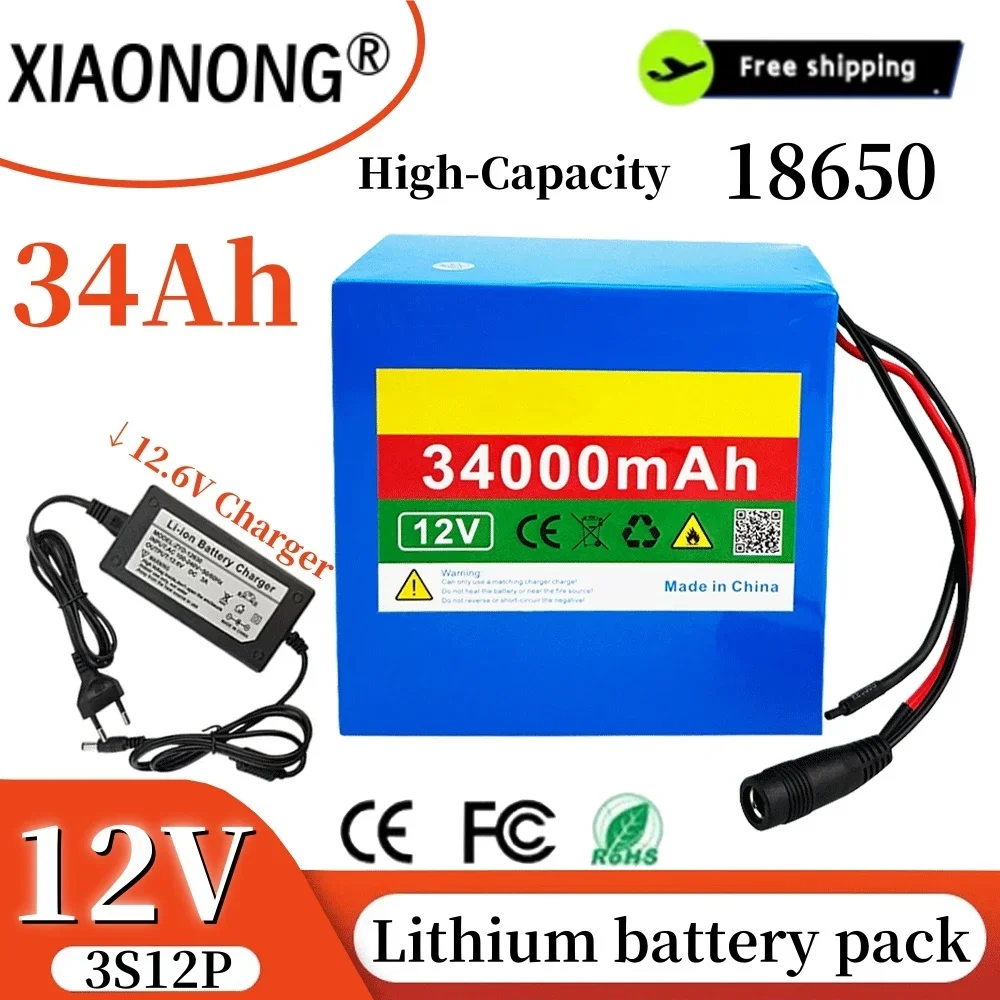 

18650 3S12P 12V 34Ah 34000mAh Rechargeable Li-Ion Battery Pack For LED Lamp Light Solar Street Light Backup Power etc