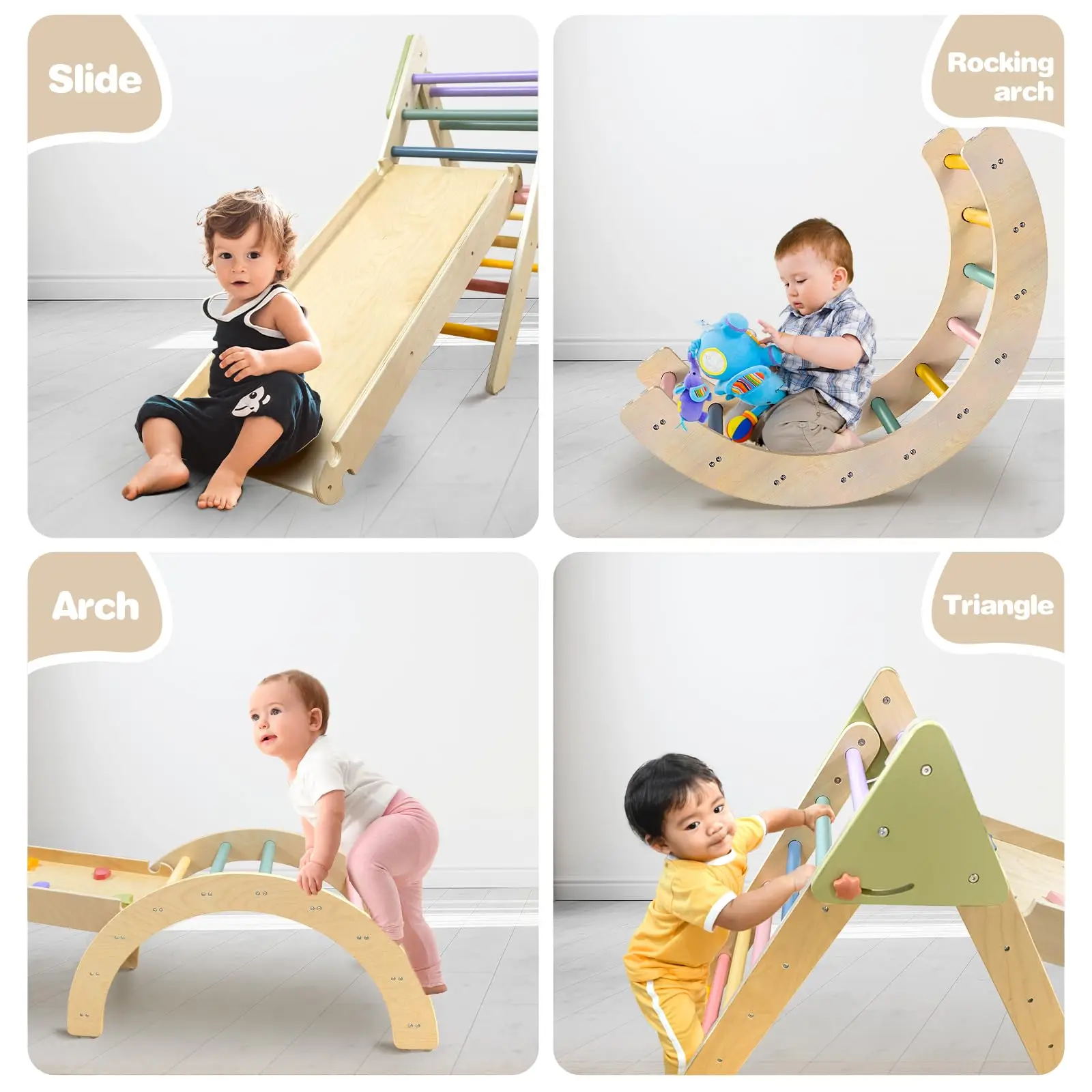 Conjunto de triângulo pikler, 3 peças de brinquedos de ginástica para escalada infantil, playground interno, brinquedos de escalada dobráveis para crianças de 1 a 3 anos dentro