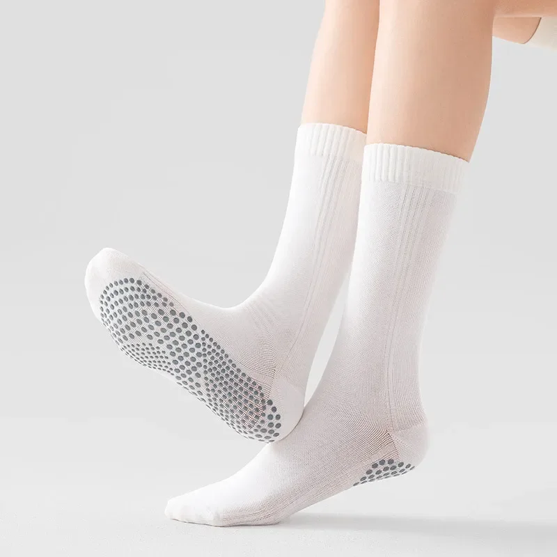 

Solid Color Black White Gray Long Socks Stockings Women Silicone Non-slip Pilates Yoga Socks Professional Gym Dance Sports Socks