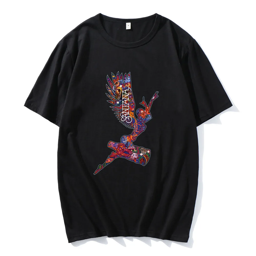 سوبر أبراكساس الملاك كارلوس سانتانا تي شيرت للجنسين الشارع الشهير ملابس بأكمام قصيرة موضة الرجال/النساء بلايز س الرقبة قميص مطبوع غير رسمي