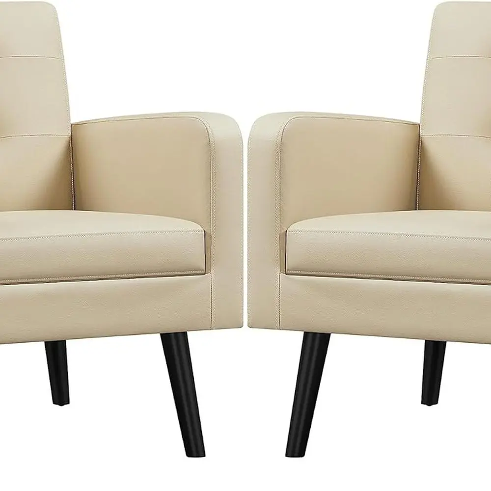 

Accent Chairs, PU Leather Modern Upholstered Living Room Chair, Cozy Armchair Button Tufted Back and Wood Legs for Bedroom/Offic