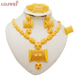 Ethiopia Africa Luxury Gold Color Latest Jewelry Set Wedding Party Exquisite Women Wearing Earrings and Pendant Set