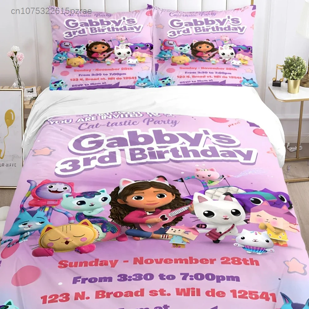 Gabby's Dollhouse Bedding Set 3D Printed Suitable For Bedroom Duvet Cover Set With Pillowcases Kids Home Textile