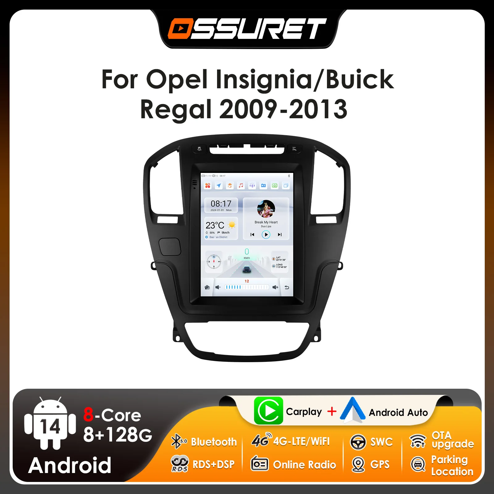 Ossuret 9.7inch Android13 Car Radio for Opel Insignia Buick Regal 2009 - 2013 Multimedia UI7862 DSP RDS Carplay GPS Navigation