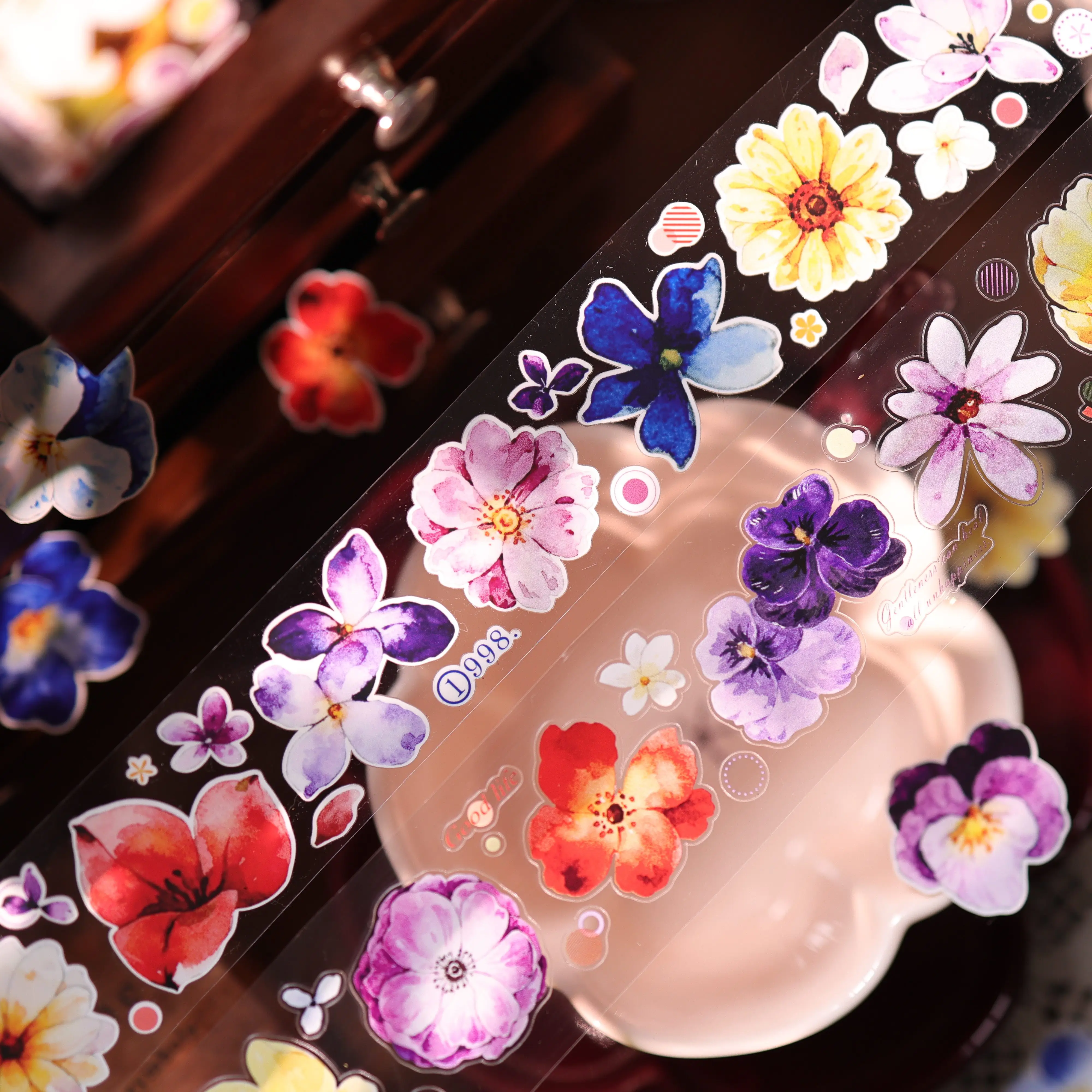 Yi'er 17 New Product [Small Color Bar] Light Retro Journal Color Flower Pet Sticker Washi Paper