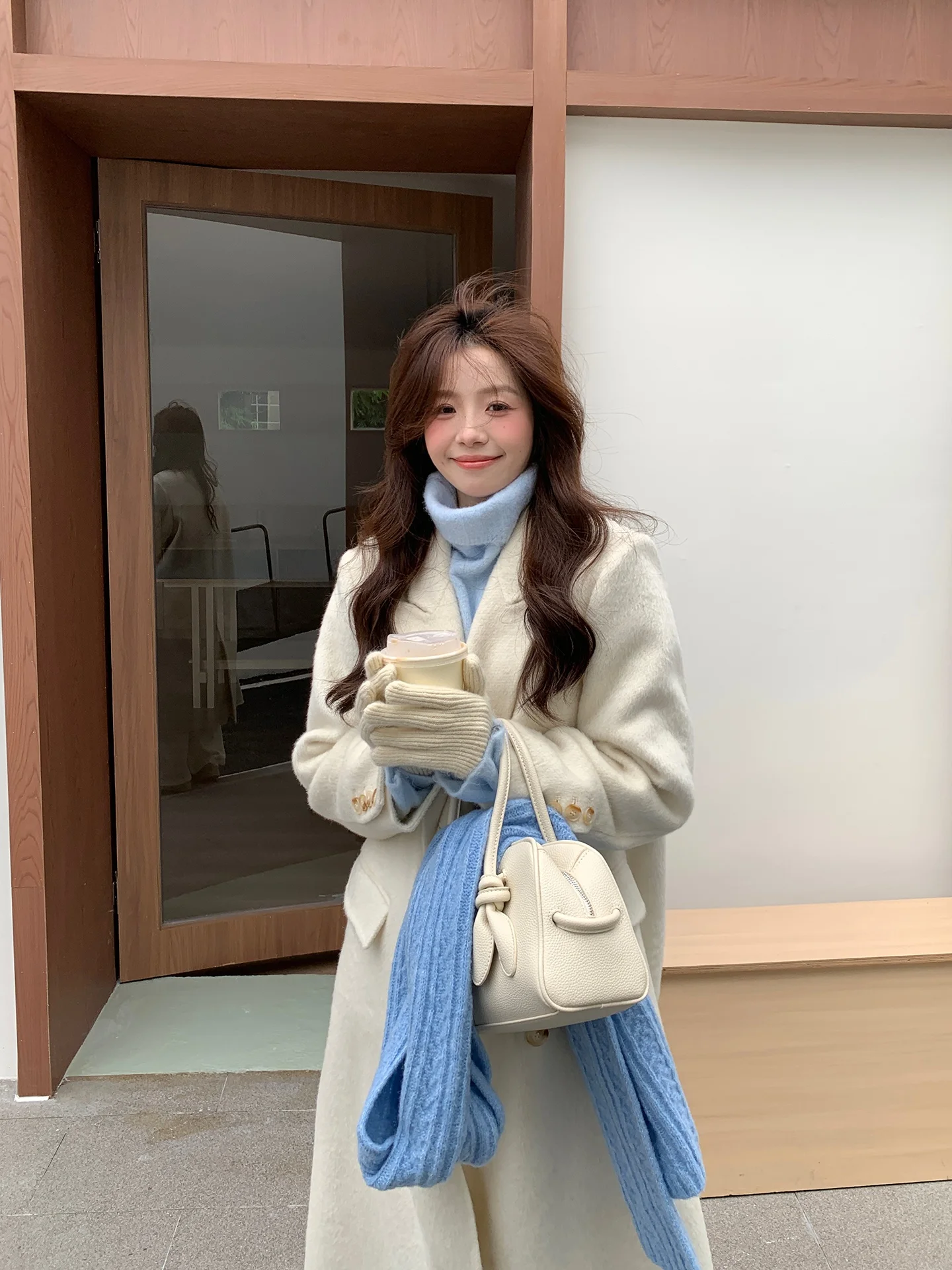 

Ele Double-Sided Woolen Coat High nce Sensation Korean Sle Long Sve Women's Outerwear Casual Commute Sle