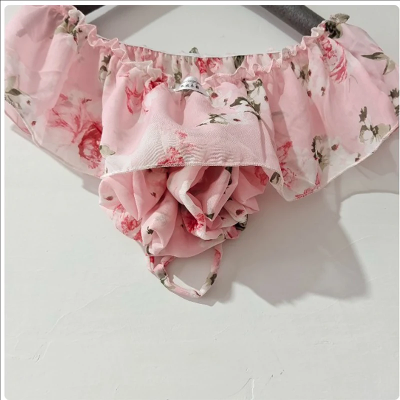 مثير الذكور اليدوية Underpant حريري الأزهار تصميم الرجال ملخصات سراويل داخلية نسائية من الدانتيل BF هدية الوثن الملابس الداخلية نادي بار تظهر أزياء رقص
