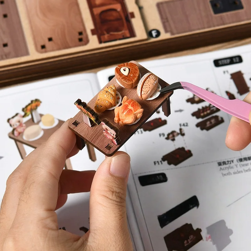 DIY Christmas Bookshelf Kit-3D Wooden House Assembly Model with Creative Bookshelf Decorated with LED Lights