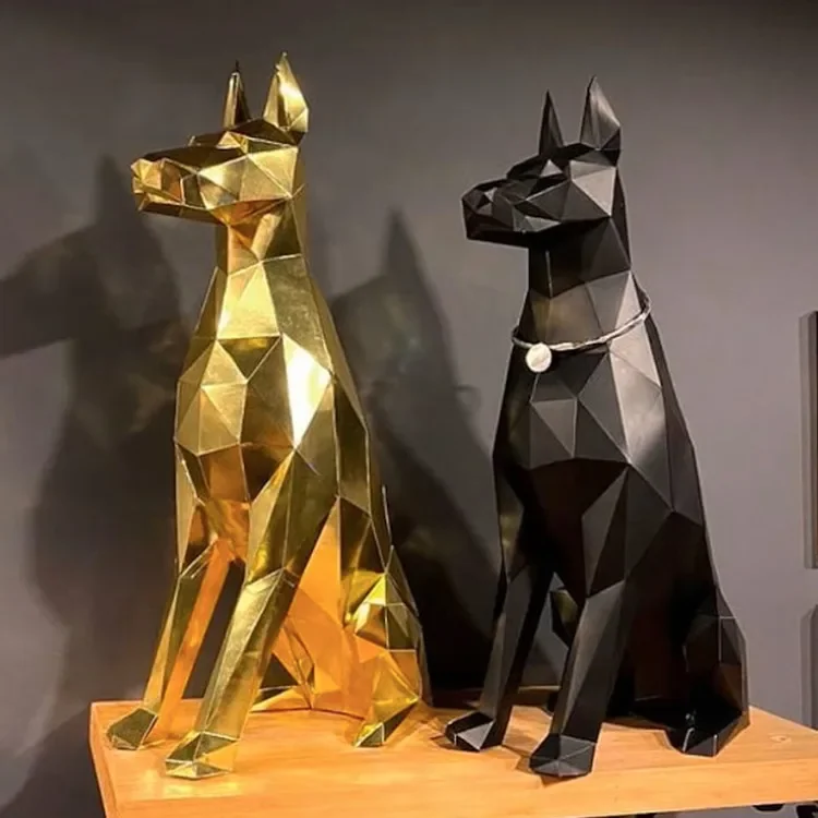 Golden life-size living courtyard home decoration garden lawn metal art doberman statue sculpture