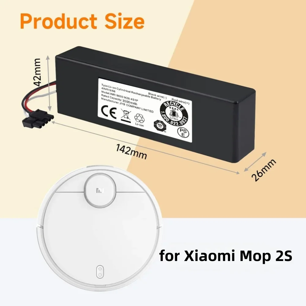 

14.8V 3500mAh Li-ion Battery for Xiaomi STYTJ02YM Mop 2S/Pro Replacement with Compatible Viomi V3 Yunmi MVVC01-G Conga 3290-3890