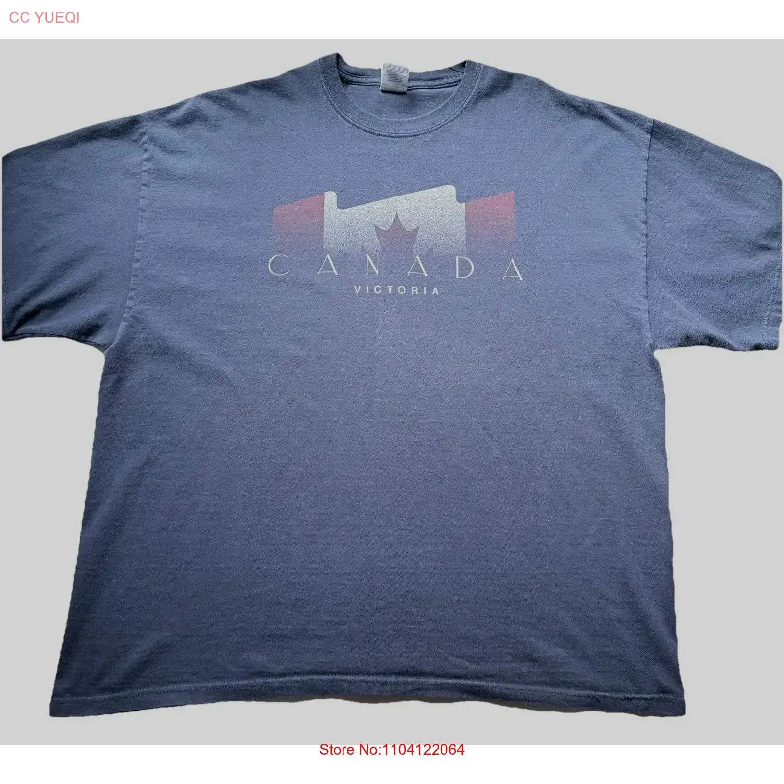 VTG Victoria Canada Flag T Shirt 2XL Blue  Canadian Travel vintage Washed Stylish Casual Comfortable Unisex Soft homme Slightly