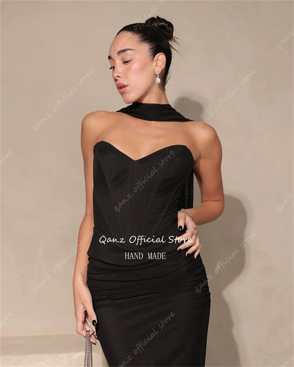 Qanz Baby Blue Chiffon فساتين لحضور الحفلات الموسيقية حورية البحر Modst Vestidos De Fiesta بدون حمالات مشد خلفي رداء De Soirée نسائي مخصص
