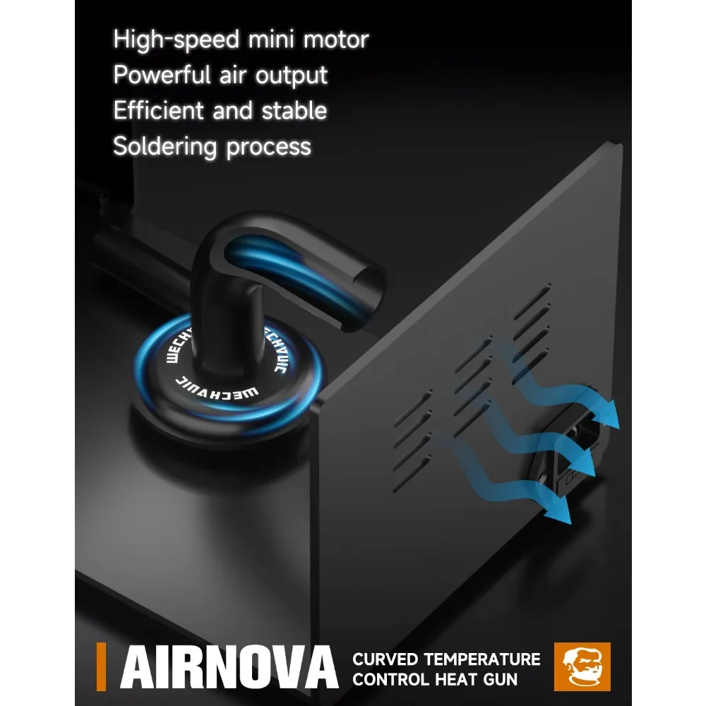 MECHANIC AIRNOVA Curved Temperature Control Hot Air Gun Soldering Station 1200W for Phone BGA IC PCB Rework Desoldering Tool