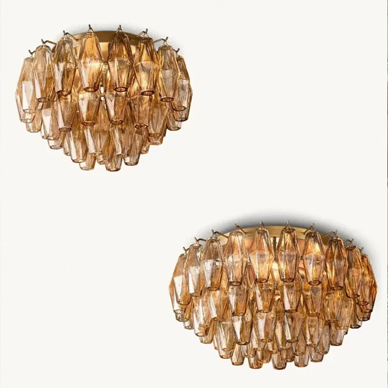 Nordic American Style Chandelier 2025 Stainless Steel Amber Glass Pendant Lamp Customizable Ceiling Luster Bedroom