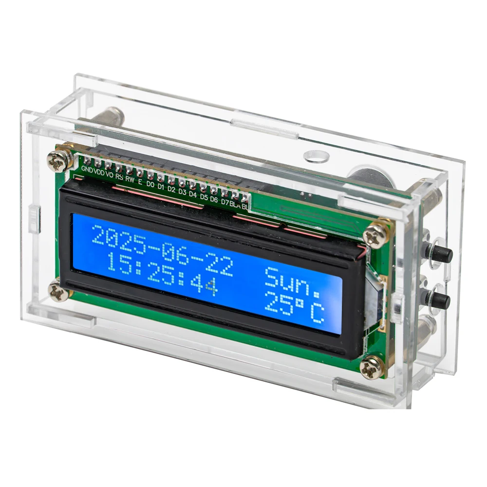 DIY Kit LCD Electronic Clock for Arduino DS1302 with Temperature Display Adjustable Backlight Musical Alarm Type-C USB DC5V