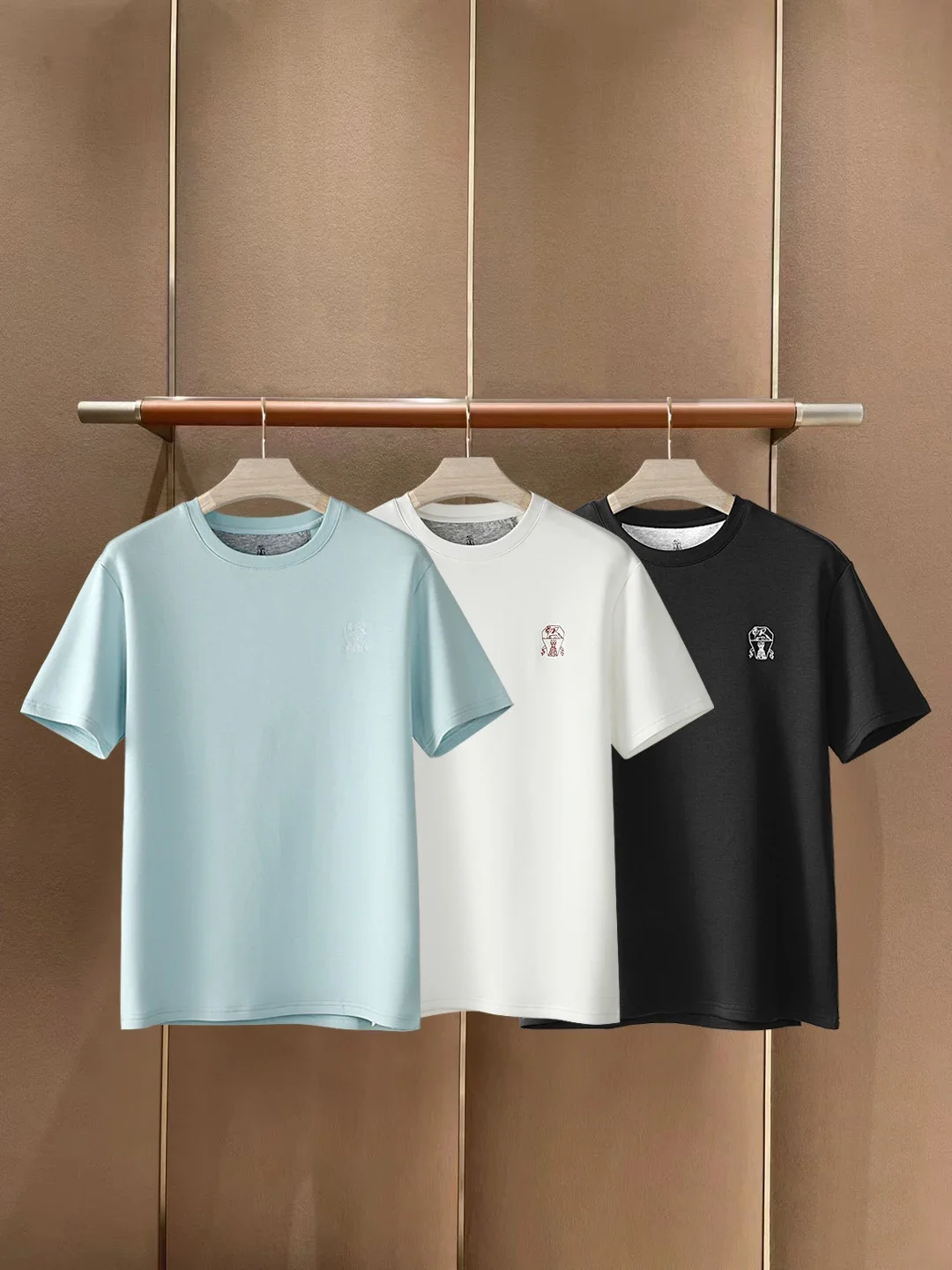 

BLLI T-Shirt men Space cotton 2024 summer New ventilate Solid Color Casual Appear Thin Sleeve Embroidery Decoration Old Money