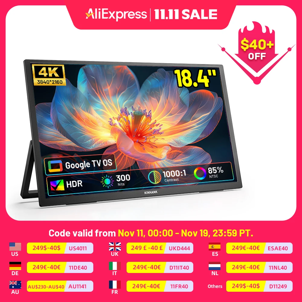 

Kinhank 18,4 "4K 60 Гц портативный монитор K18G с Google TV HDR10 IPS дисплей игровой монитор для ПК ноутбук телефон переключатель