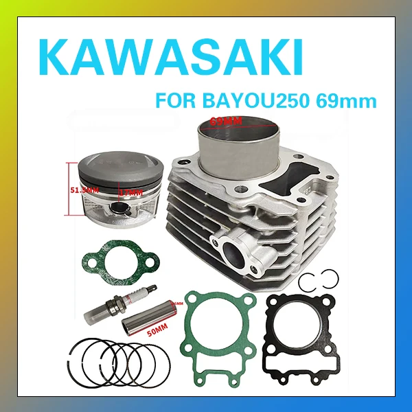 Kit de cilindro de motor de motocicleta de alta calidad, accesorios, juntas de Anillos de pistón, cilindro de motor de 69mm 250cc para KAWASAKI BAYOU250 250
