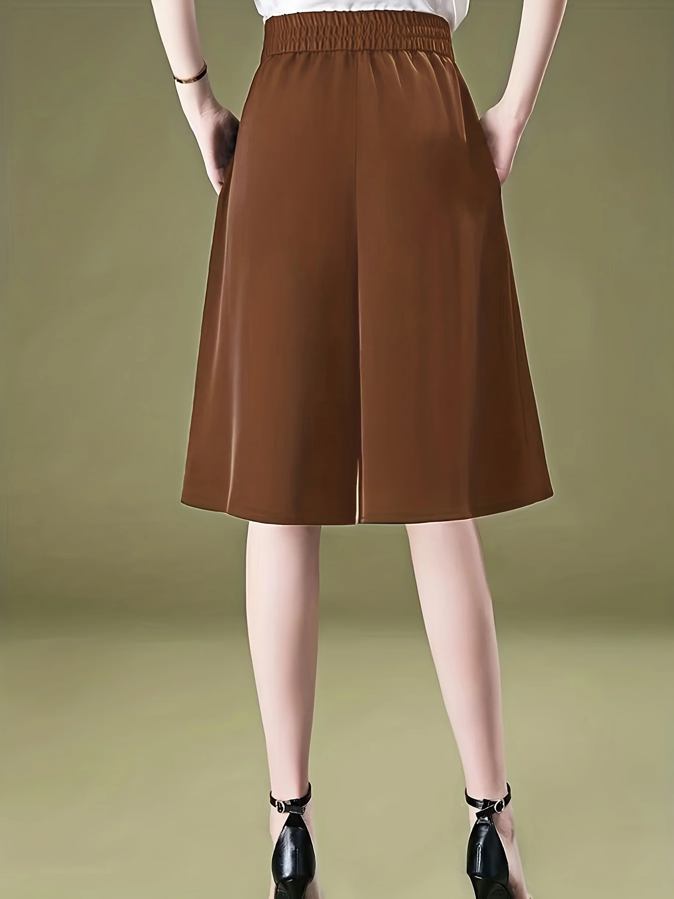 Women's Elegant High Waist Wide Leg Culottes, Casual Pleated Knee-Length Skirt Shorts with Decorative Buttons, Formal Office Wea