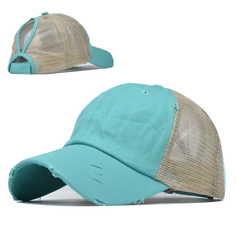

Washed Baseball Cap Ponytail Trendy Curved Brim Mesh Spring Summer Women Outdoor Sports Sun Hat