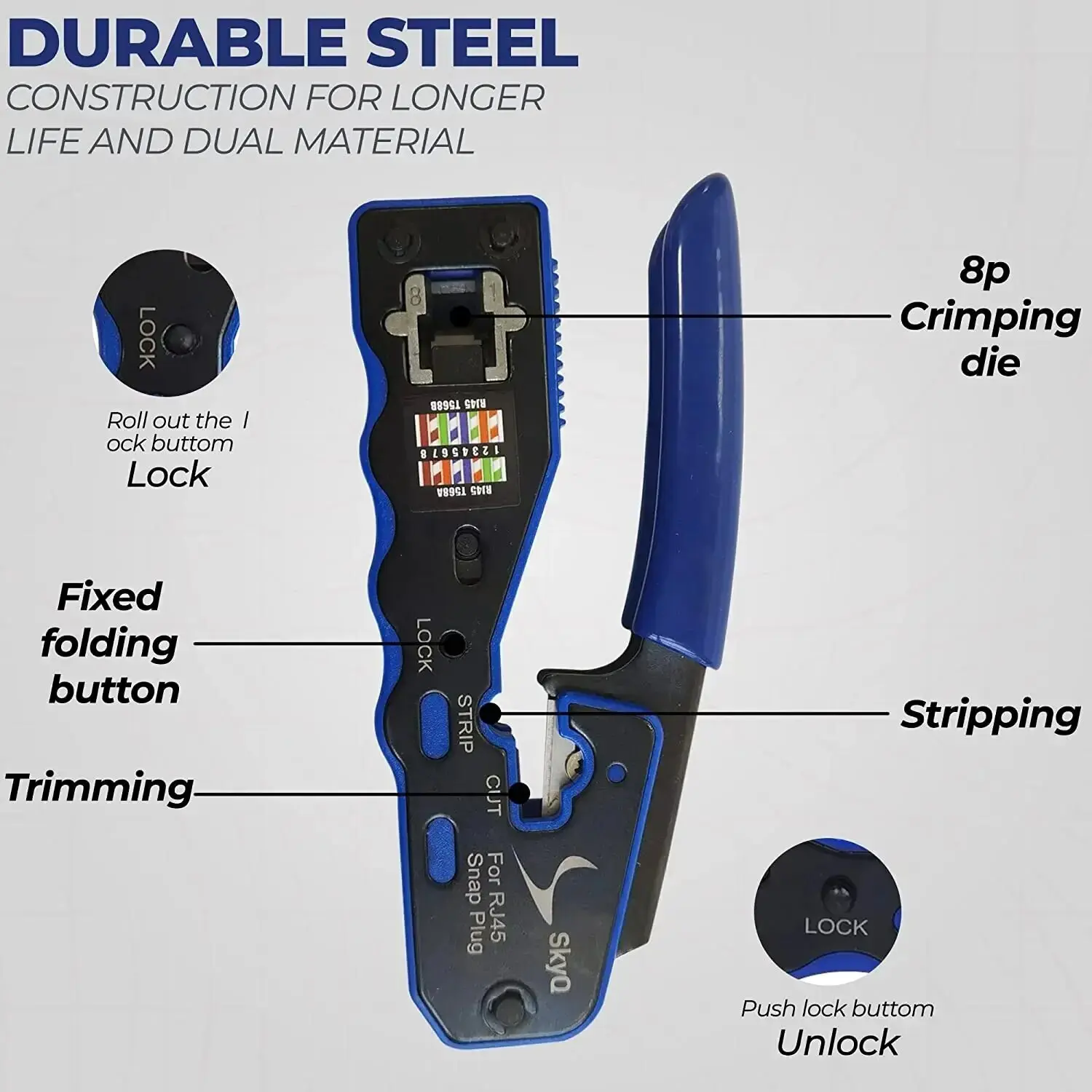 RJ45 Crimp Tool Pass Through Cutter Cat6 Cat5 Cat5e 8P8C Modular Connectors All-in-one Wire Network Tool Cable Crimper