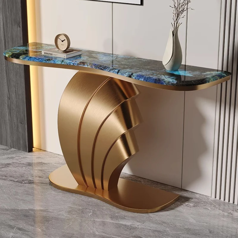 

Slate entrance table Light luxury entry Stainless steel entrance platform Wall decoration case Corridor end view platform