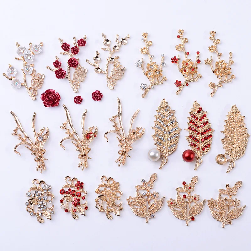 Ancient flower branches and leaves alloy material DIY big red resin small flower factory spot direct accessories