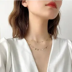 Round Circle Small Charm Gold Color Necklace Waterdrop Rectangle Titanium Steel Necklaces for Women Dainty Necklace