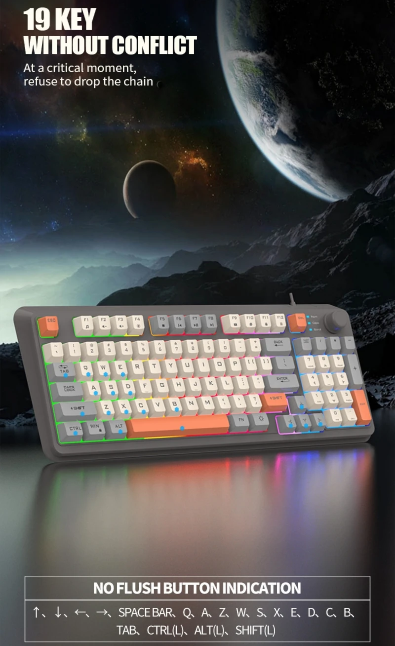 Imagem -04 - Teclado Português 94 Teclas 90 Layout Espanhol Russo Coreano Teclado Árabe Usb com Fio Rgb Botão de Volume de Luz Ergonomia Escritório de Jogos K82