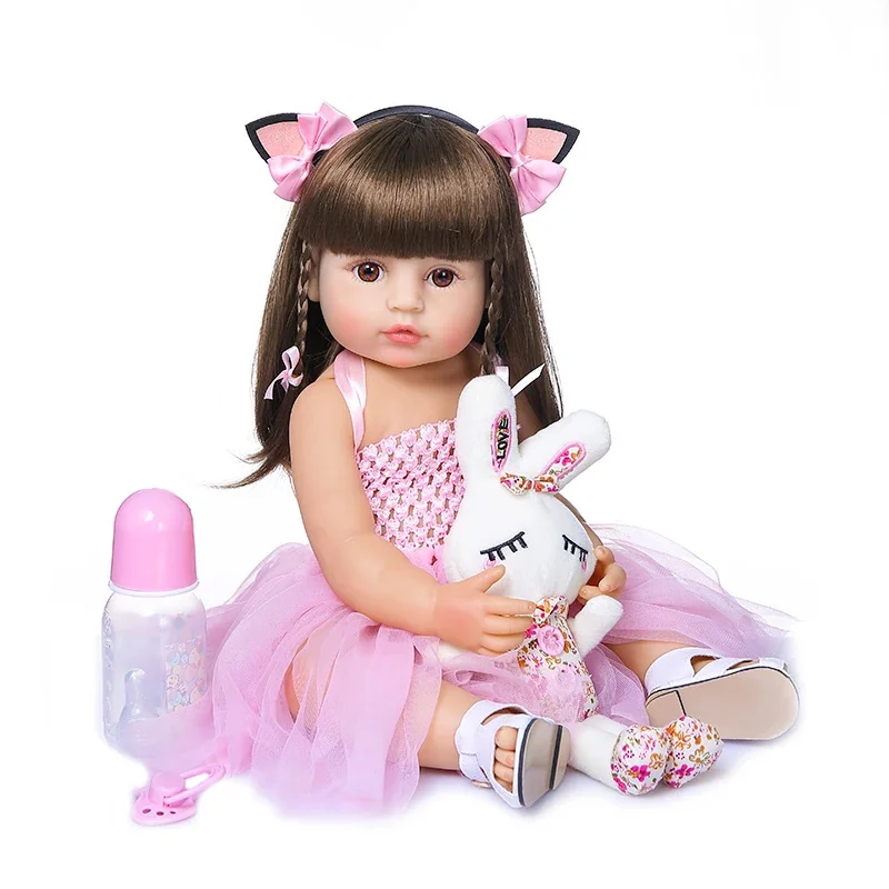 55cm bebe doll reborn toddler girl pink princess baty toy very soft full body silicone girl doll