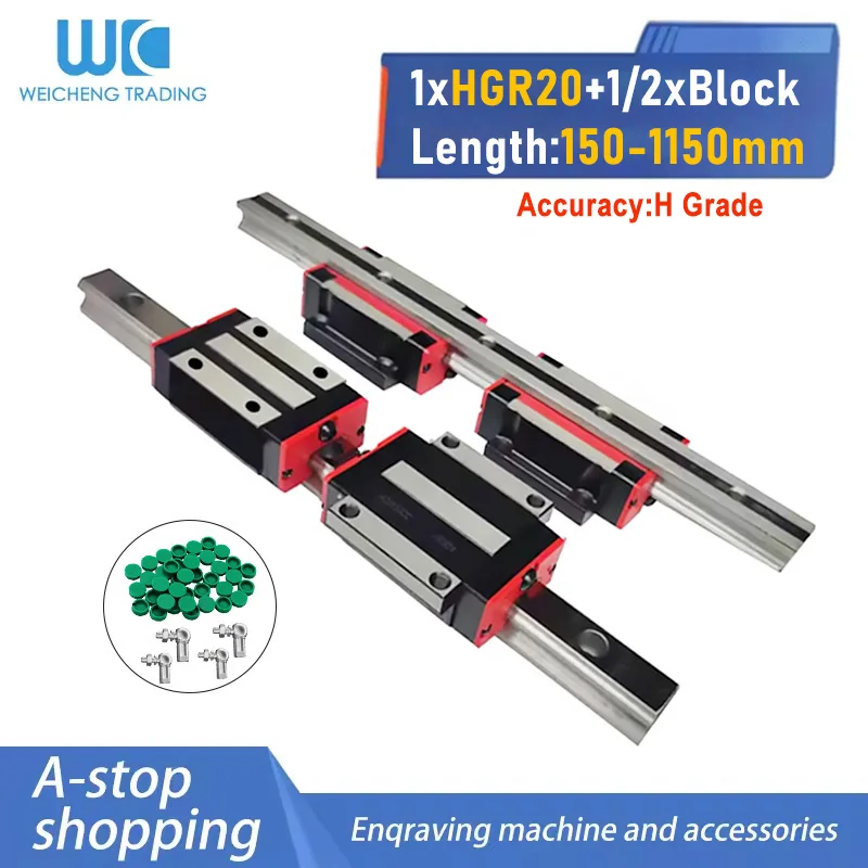 H Class HGR20 Linear Rail Block Set Single Rail 150-1150mm With 1 Or 2 Sliders HGH20CA/HGW20CC Types For CNC Machine