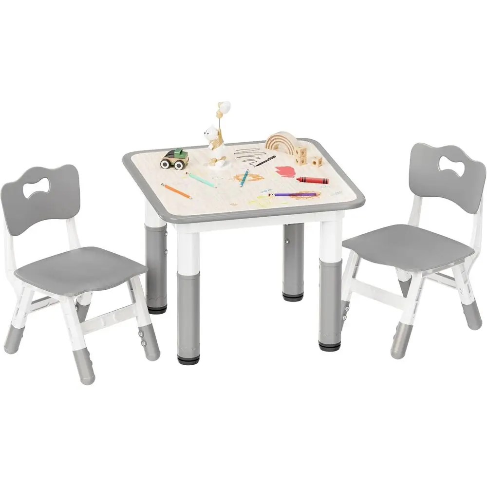 

Kids Table and Chairs Set - 23.6" L x 23.6" W Height Adjustable Toddler Desk, Non-Slip Kids Table with Graiti Desktop or Ages 2-